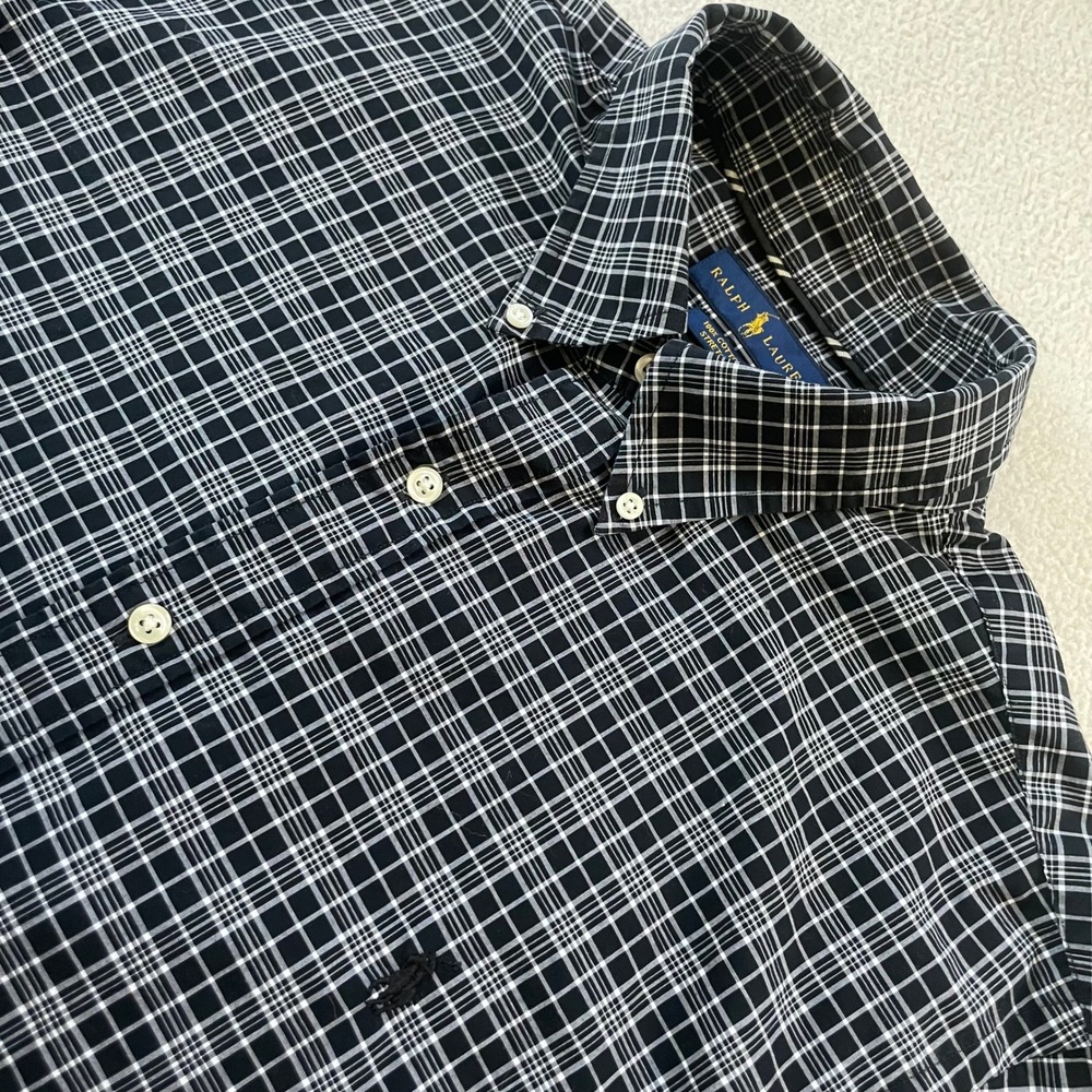 Ralph Lauren Button‎ Down Shirt Mens XL Black Plaid Cotton Stretch Long Sleeve